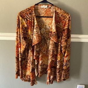 Susan Graver Liquid knit ruffle front open cardigan